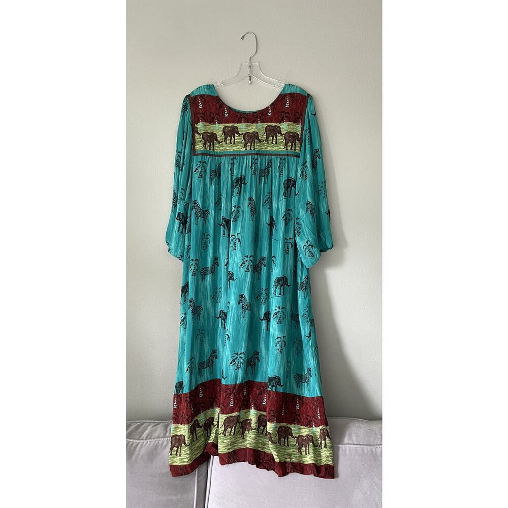 Vintage Krist Gudnason California House Dress L Muumuu Elephant Zebra Jungle VTG